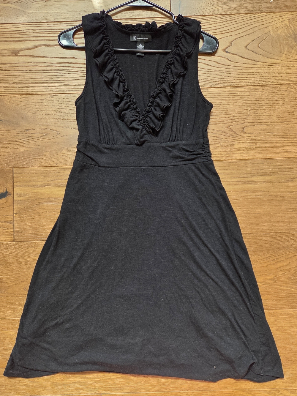 INC International Concepts Black Ruffled V-Neck Mini Dress